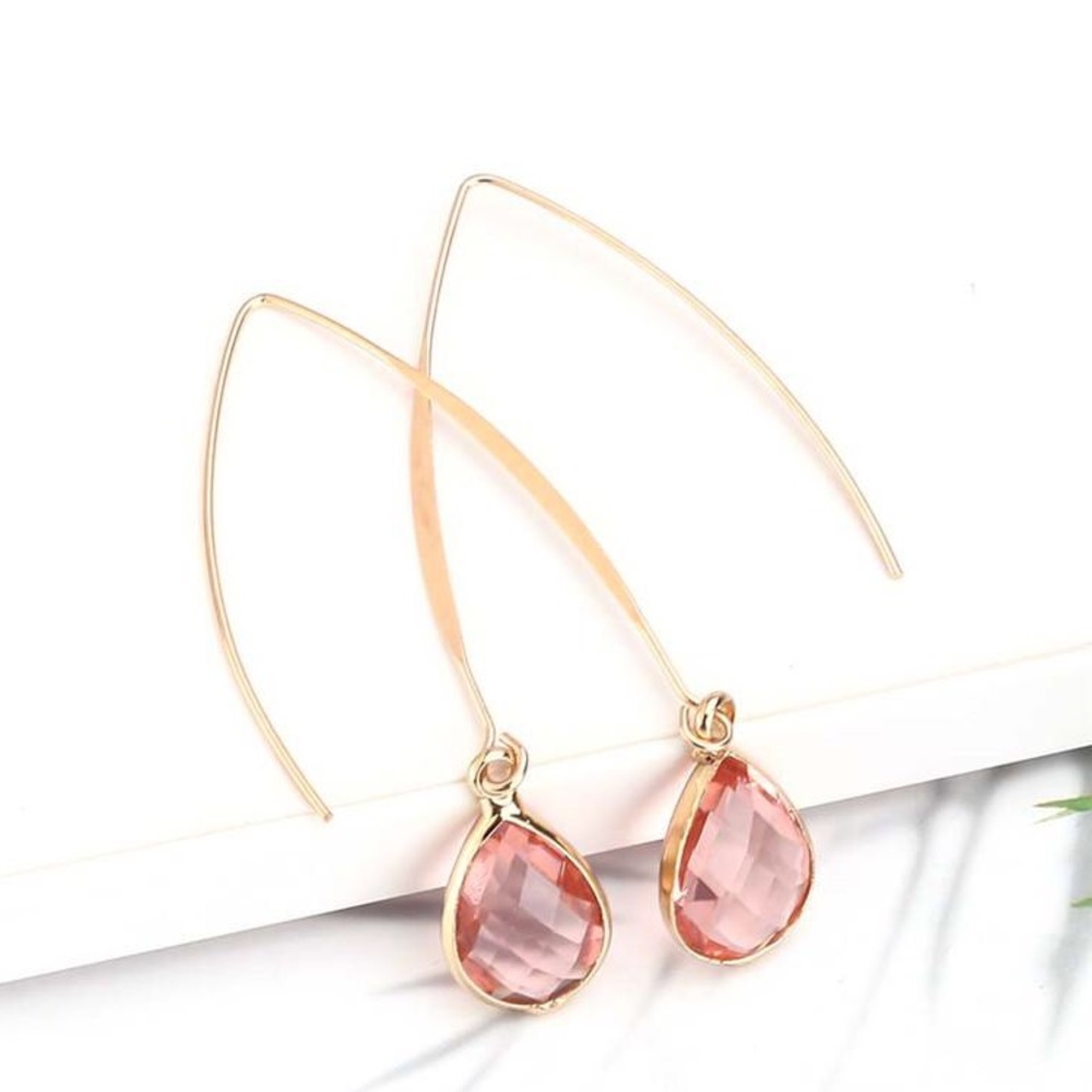 Pink Crystal & Goldtone Threader Earrings